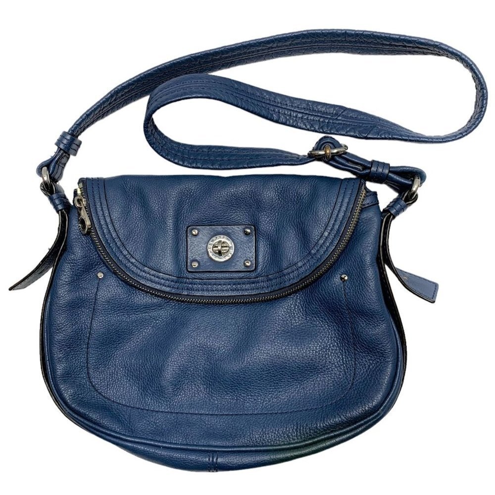 MARC JACOBS Blue Pebbled Leather Crossbody Shoulder Bag Handbag